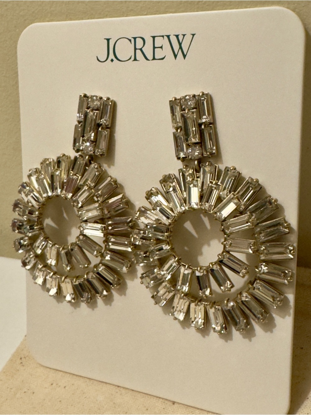 NWT J. Crew Layered Crystal Hoop Statement Earrings Gold NWT BZ848 With Pouch